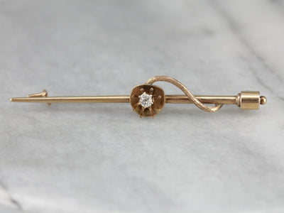 Victorian Bar Pin with Simple Flower and Diamond