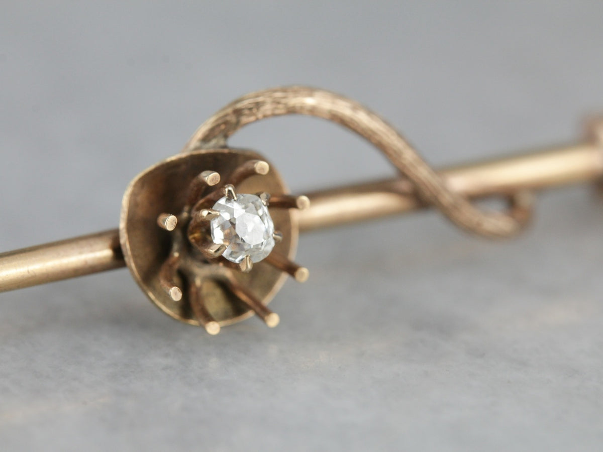 Victorian Bar Pin with Simple Flower and Diamond