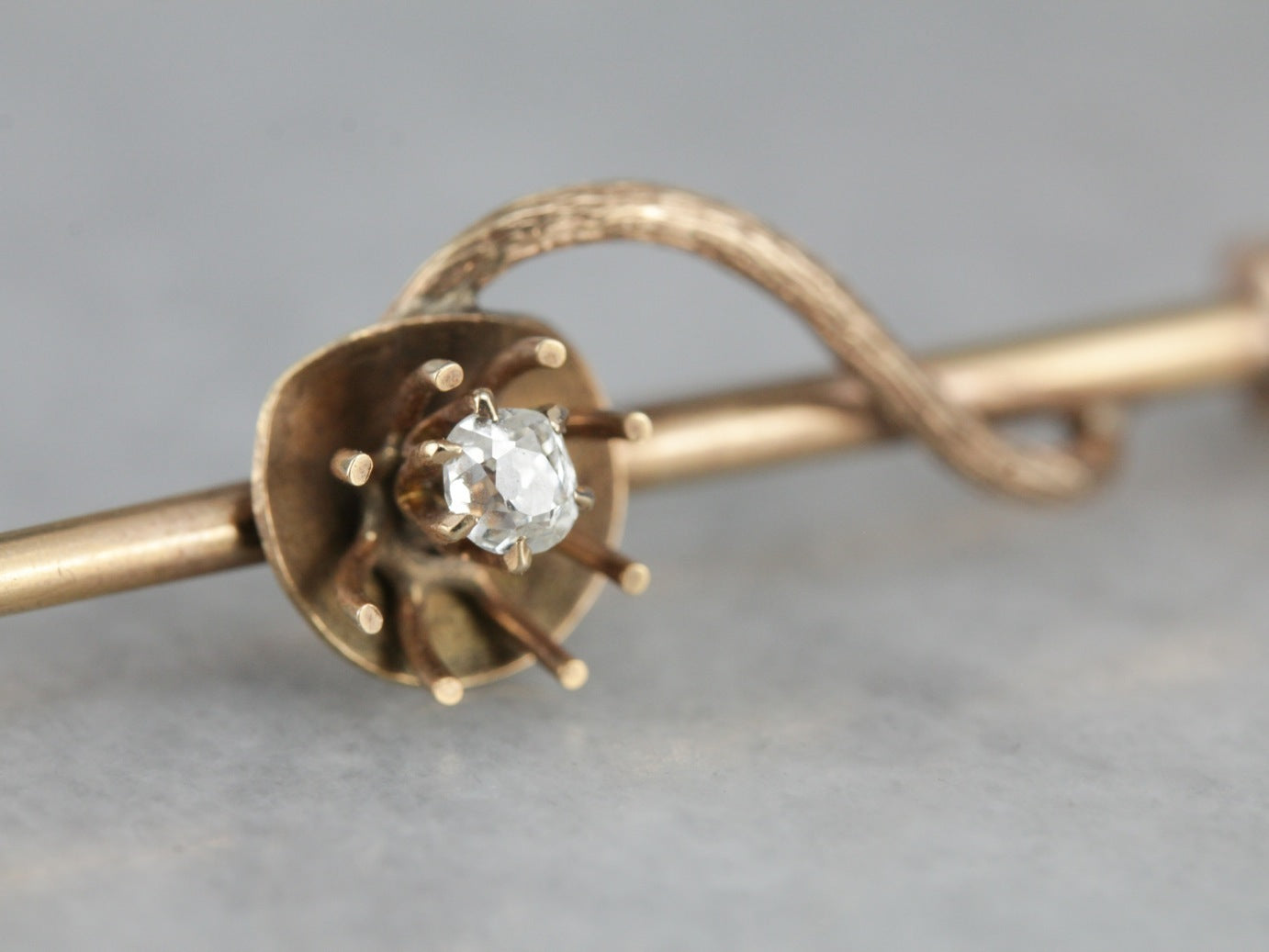Victorian Bar Pin with Simple Flower and Diamond