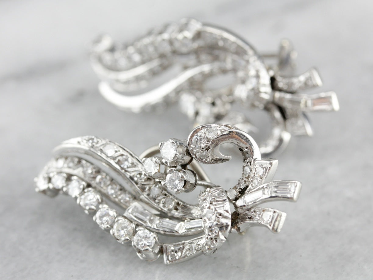 Sweeping Retro Era Diamond Earrings