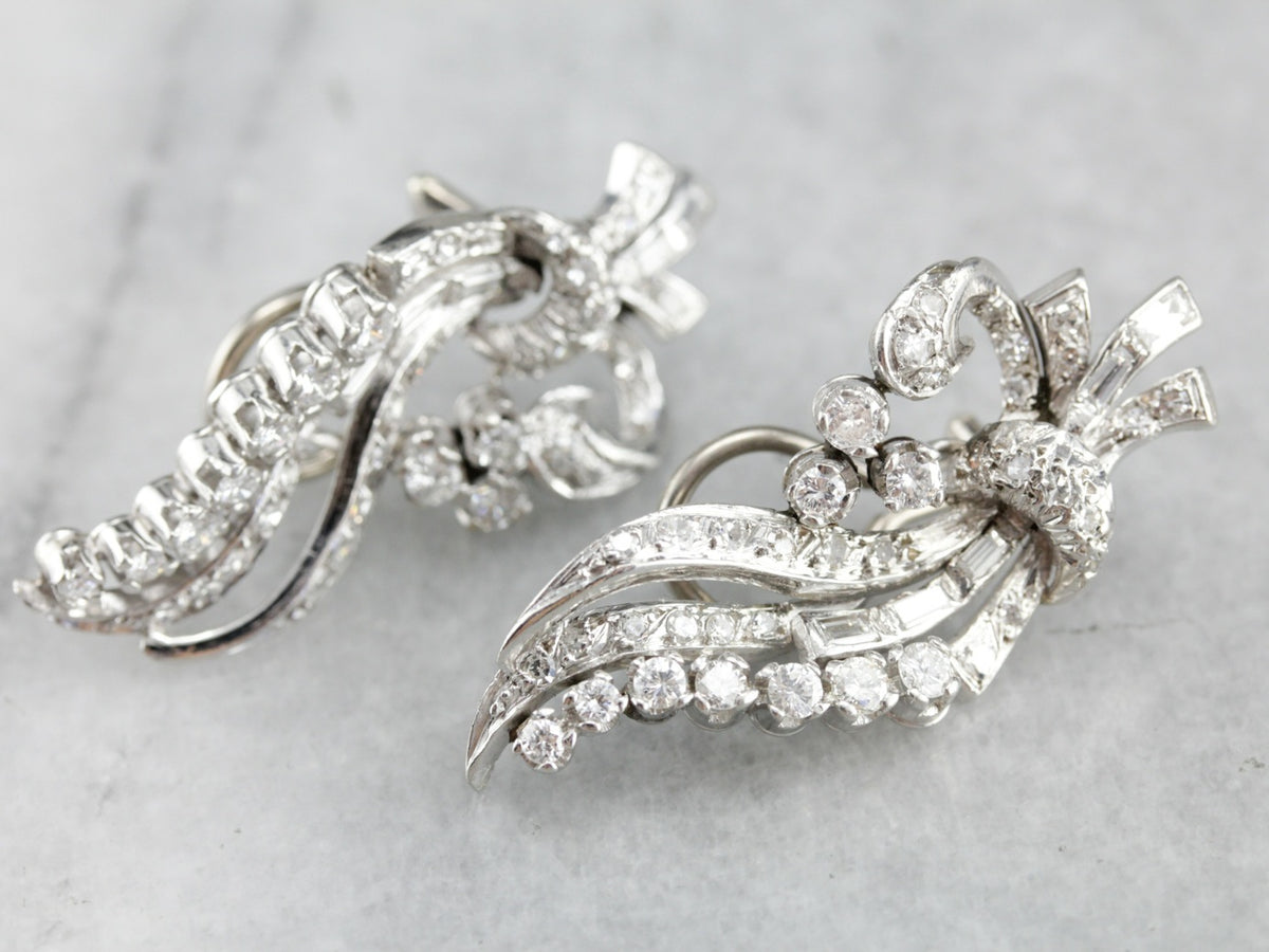 Sweeping Retro Era Diamond Earrings