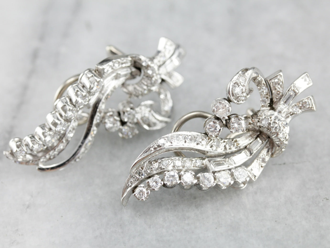 Sweeping Retro Era Diamond Earrings