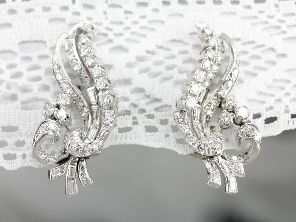Sweeping Retro Era Diamond Earrings