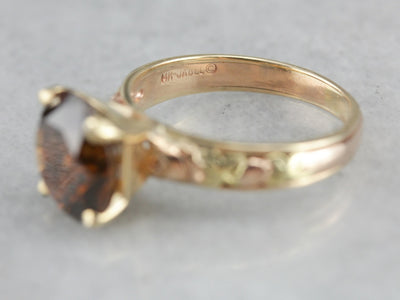 Brown Zircon in Vintage Tri Color Gold Ring