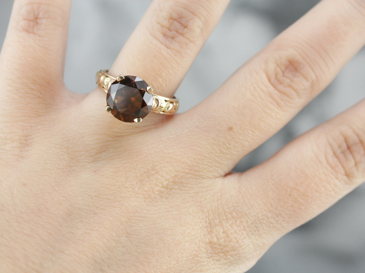Brown Zircon in Vintage Tri Color Gold Ring