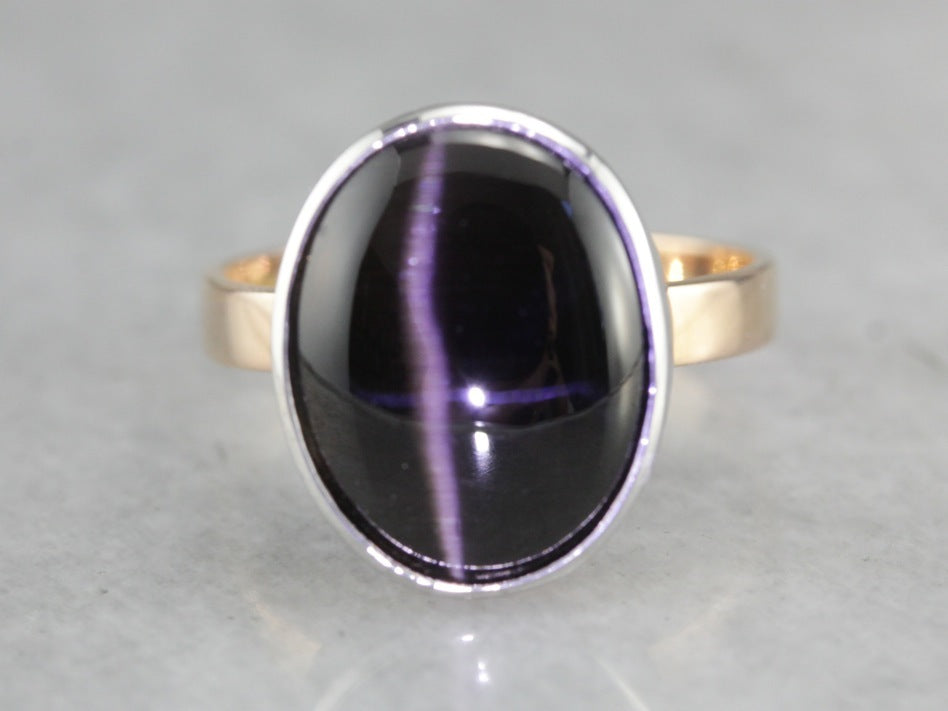 Cat's Eye Sillimanite Solitaire in Rose Gold and Platinum