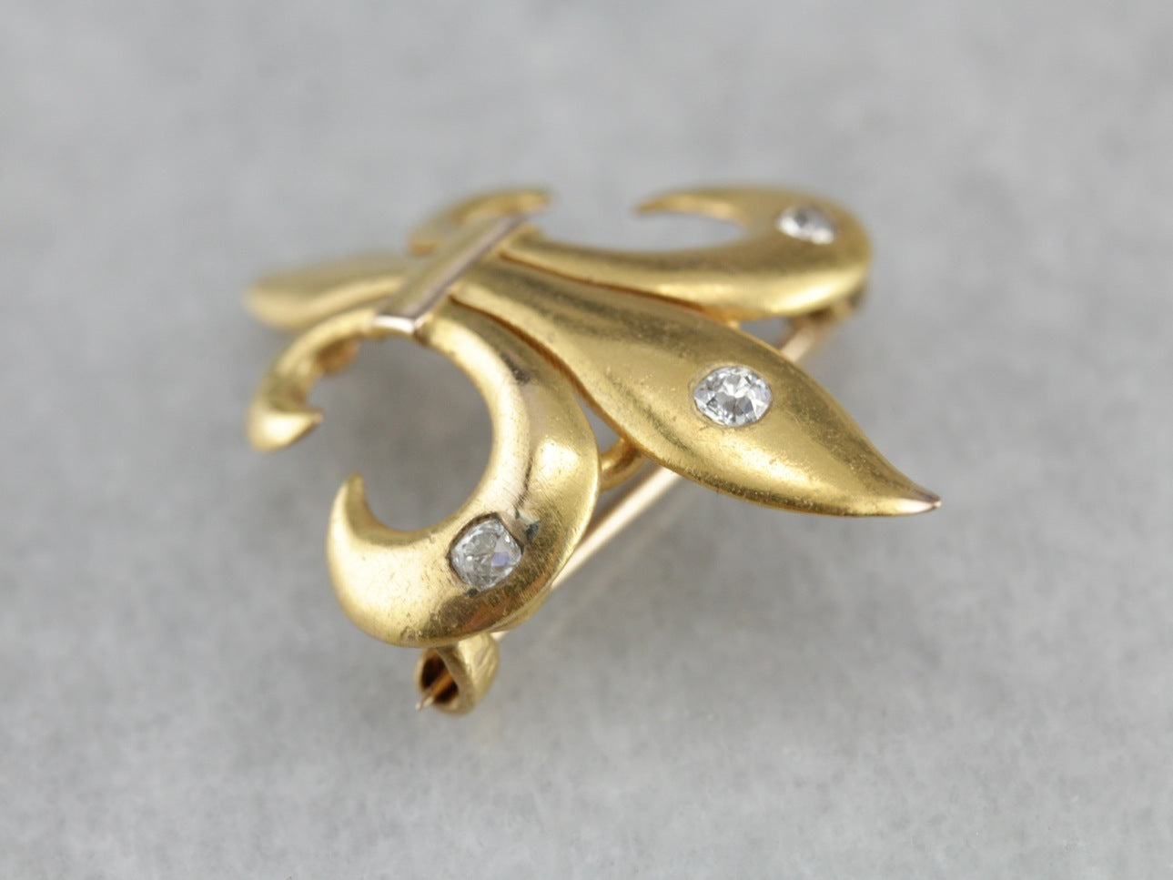 Victorian Fleur de Lis Watch Pin with Diamonds