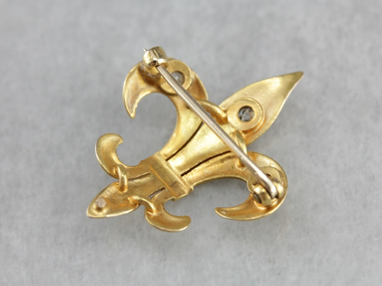 Victorian Fleur de Lis Watch Pin with Diamonds