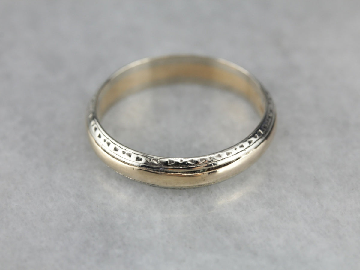 Vintage Two Tone Gold Wedding Band with Milgrain Edging