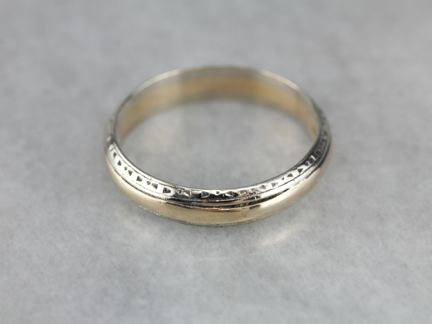 Vintage Two Tone Gold Wedding Band with Milgrain Edging