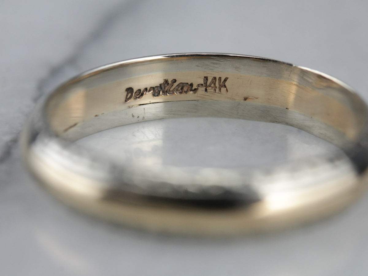 Vintage Two Tone Gold Wedding Band with Milgrain Edging