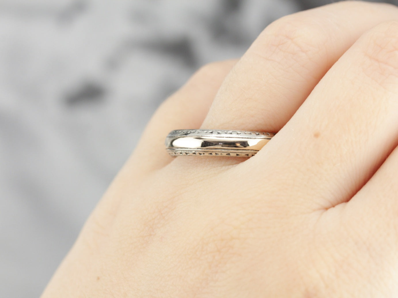 Vintage Two Tone Gold Wedding Band with Milgrain Edging