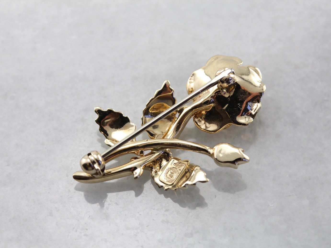 Vintage Diamond Rose Bud Pin in Yellow Gold