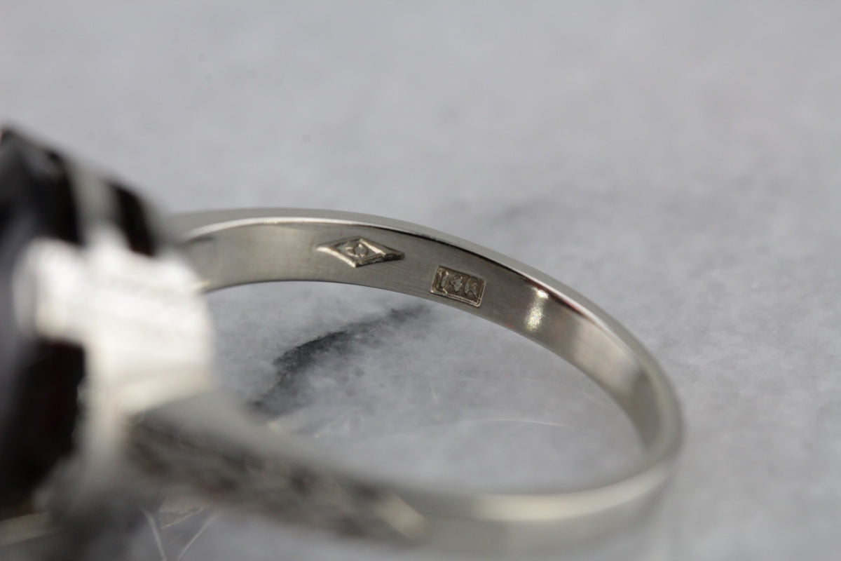 Etched Art Deco Pyrope Garnet Cocktail Ring of the Highest Quality, Perfect Solitaire or Stacking Ring
