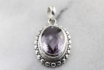 Bold Large Bohemian Amethyst Pendant in Sterling Silver, Affordable Statement Necklace