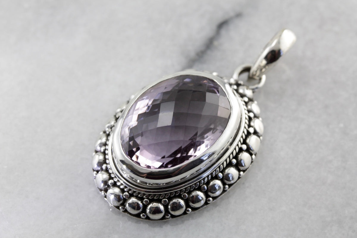 Bold Large Bohemian Amethyst Pendant in Sterling Silver, Affordable Statement Necklace