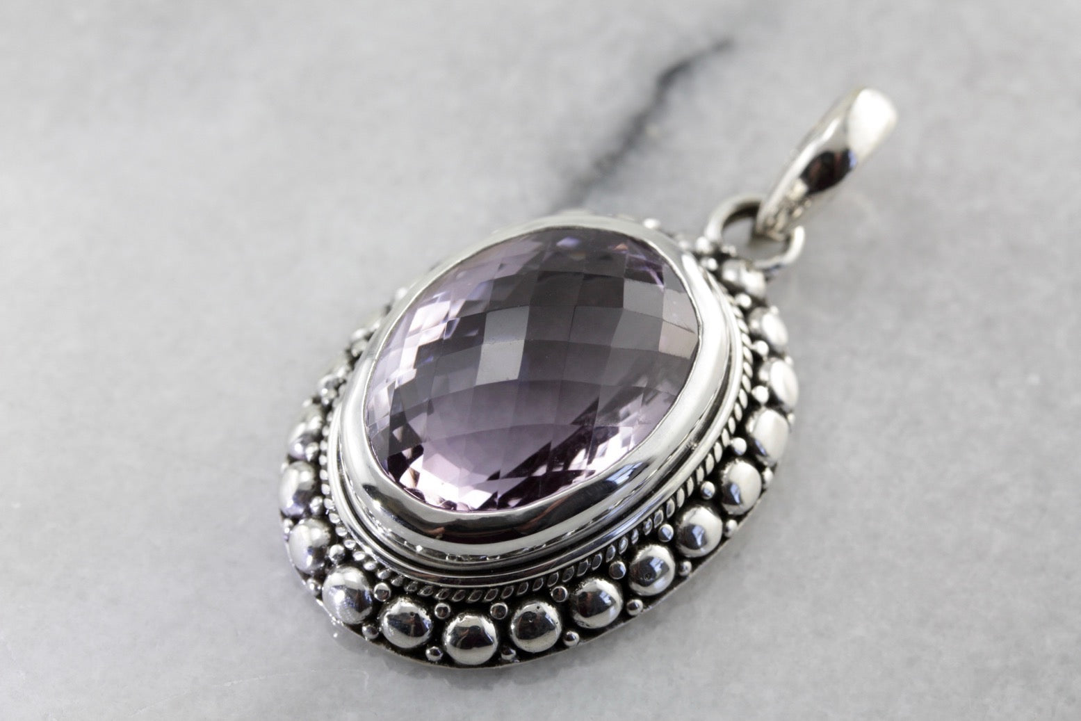 Bold Large Bohemian Amethyst Pendant in Sterling Silver, Affordable Statement Necklace
