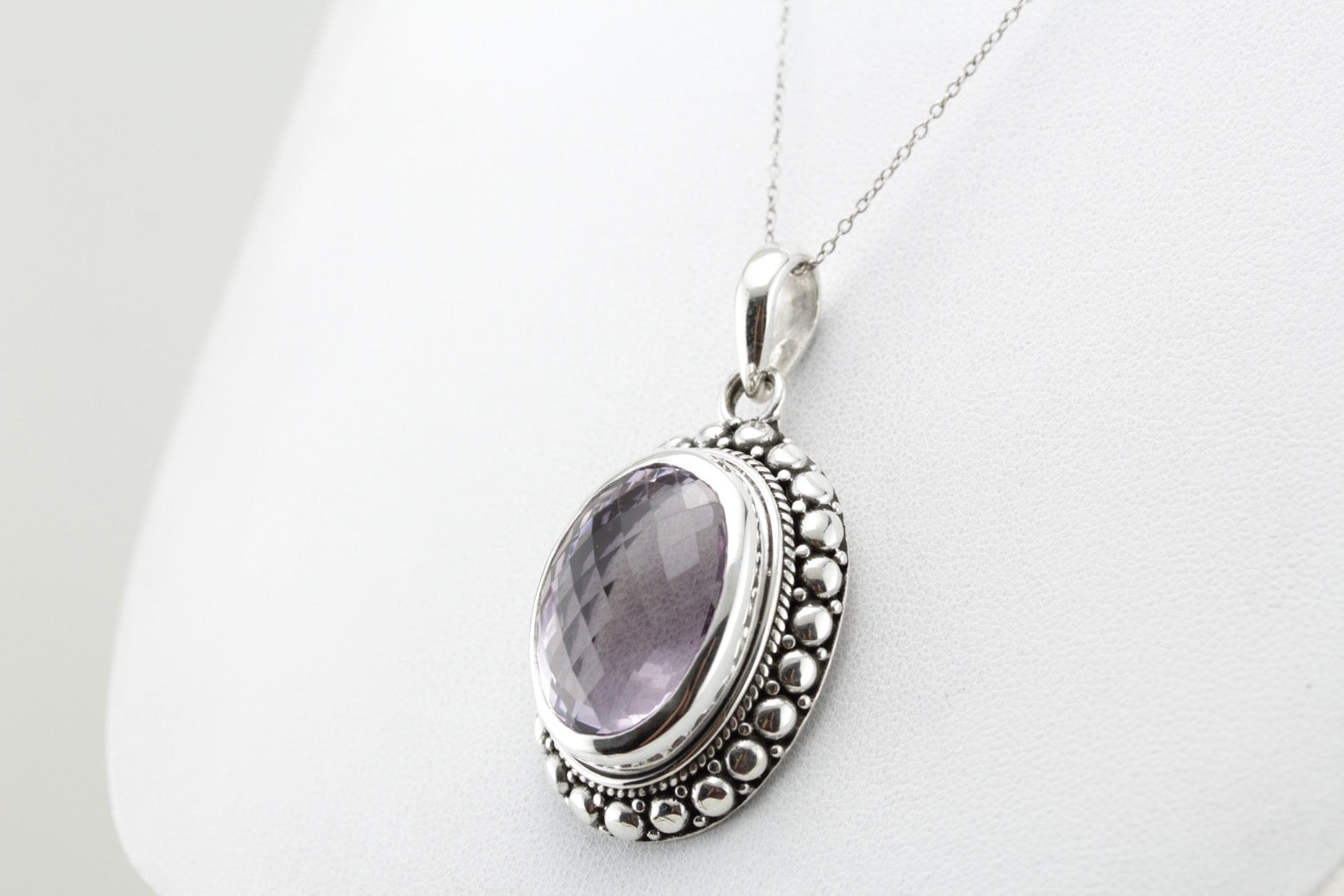 Bold Large Bohemian Amethyst Pendant in Sterling Silver, Affordable Statement Necklace