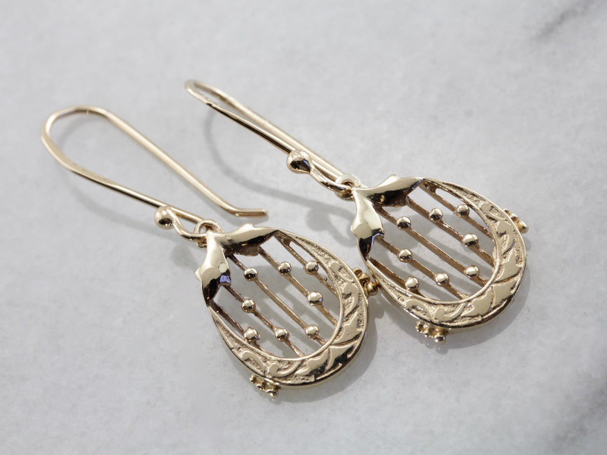 Long Gold Teardrop Dangle Earrings