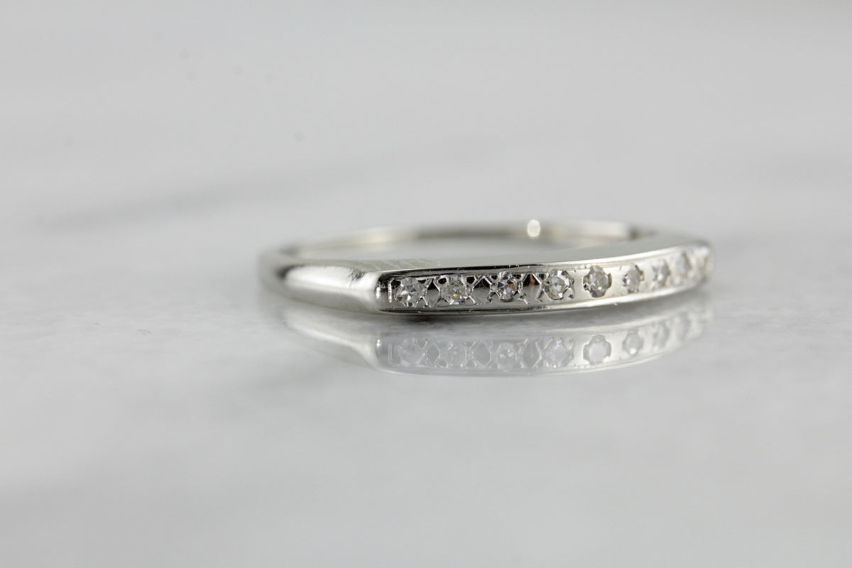 Vintage Diamond Wedding Band, Pave Set Mid Century Style Wedding Band