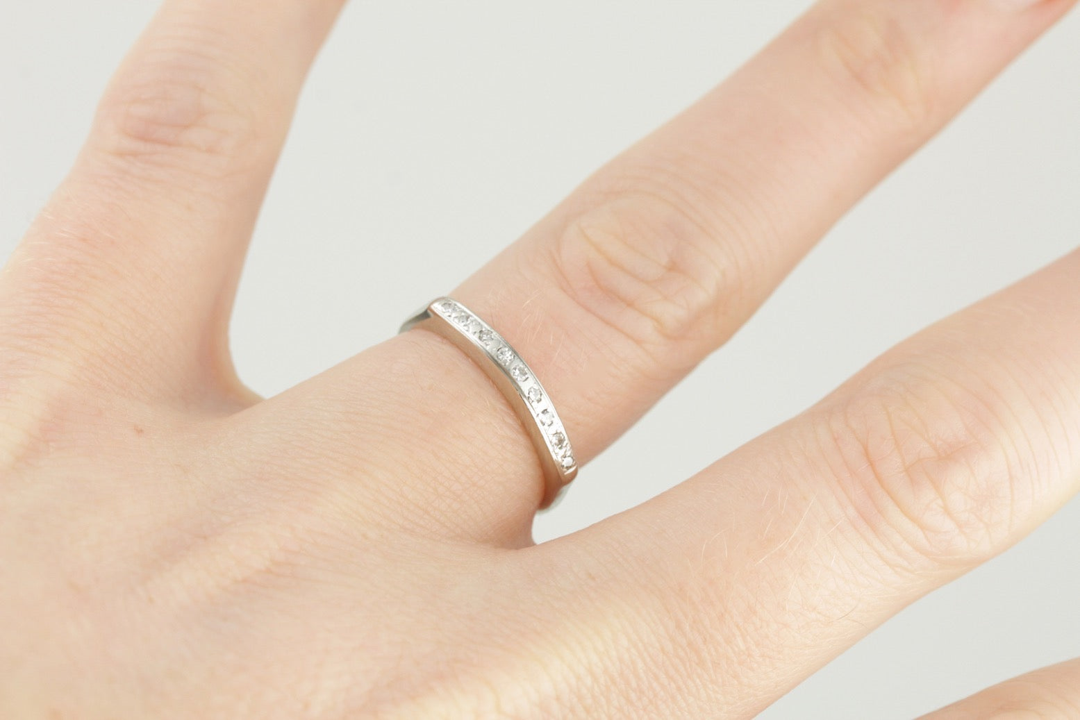 Vintage Diamond Wedding Band, Pave Set Mid Century Style Wedding Band