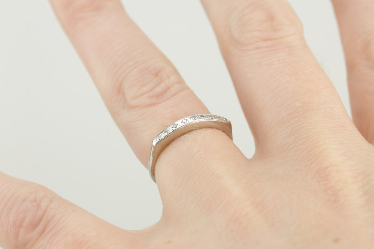 Vintage Diamond Wedding Band, Pave Set Mid Century Style Wedding Band