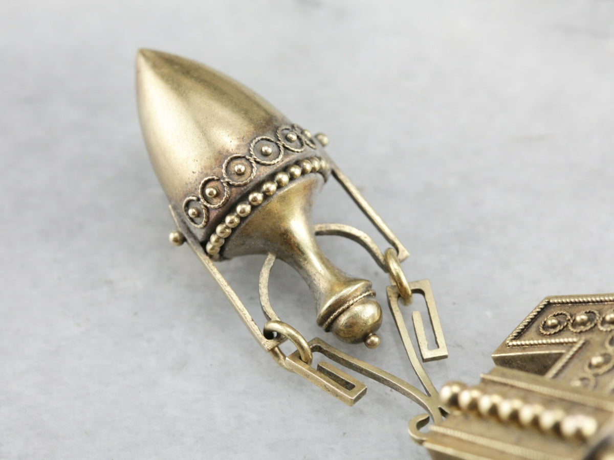 Victorian Etruscan Revival Gold Brooch with Mourning Urn