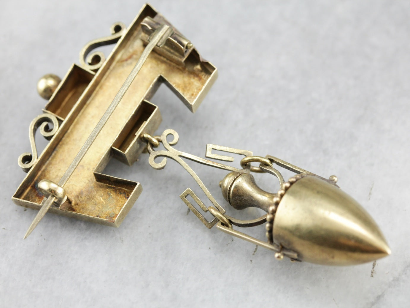 Victorian Etruscan Revival Gold Brooch with Mourning Urn