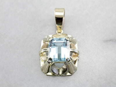 Beautiful and Bold, Blue Topaz Pendant in Yellow Gold
