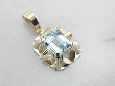 Beautiful and Bold, Blue Topaz Pendant in Yellow Gold