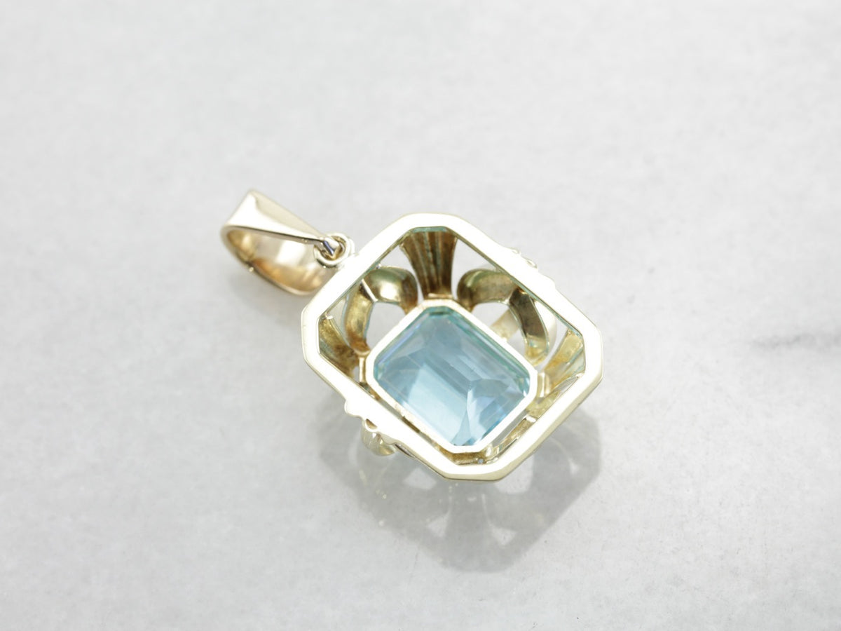 Beautiful and Bold, Blue Topaz Pendant in Yellow Gold