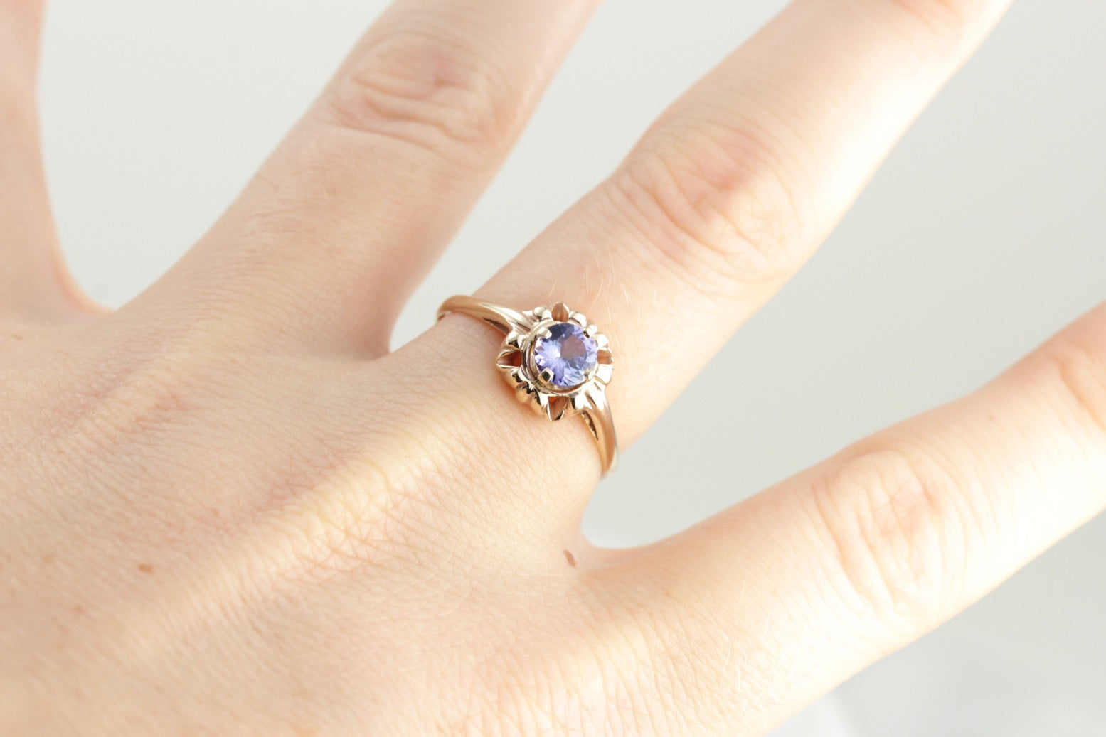 Retro Era Tanzanite Solitaire Ring, Victorian Revival Ladies Ring Mounting with New Stone