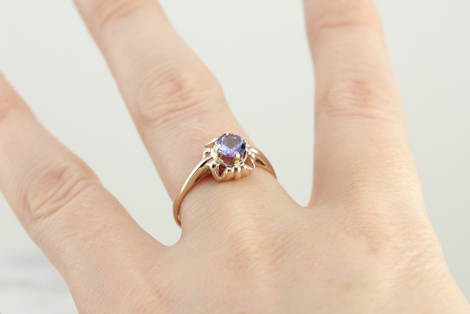 Retro Era Tanzanite Solitaire Ring, Victorian Revival Ladies Ring Mounting with New Stone