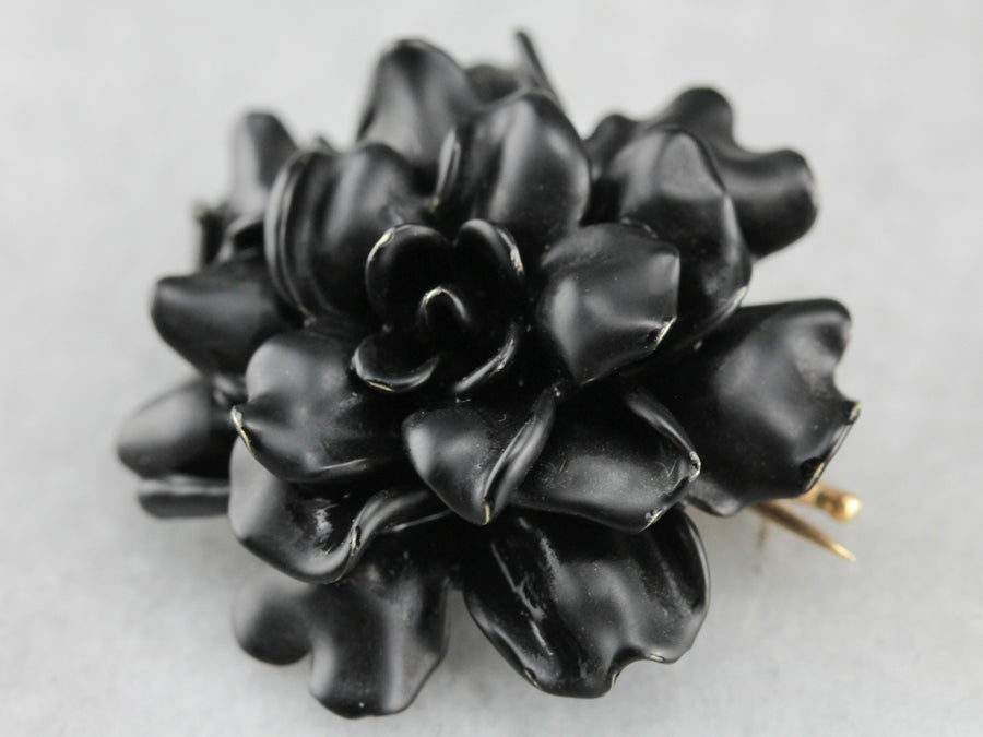 Notable Black Enamel Rose Piece, Victorian Gothic Mourning