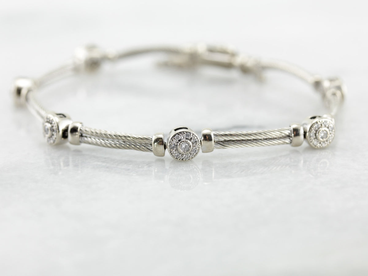 High Quality White Gold Rope and Diamond Cluster Link Bracelet