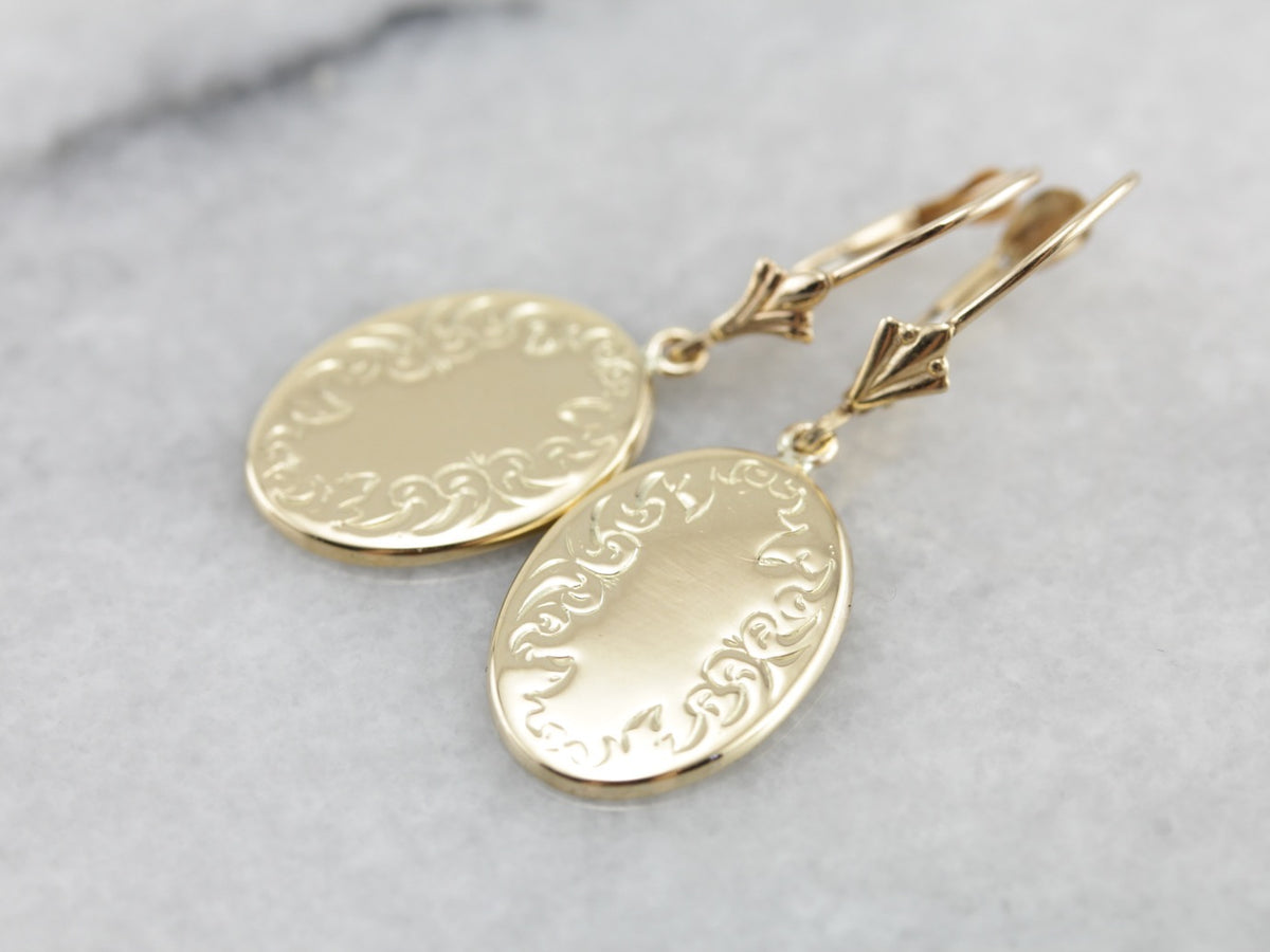 Engraved Oval Converted Cufflink Drop Earrings
