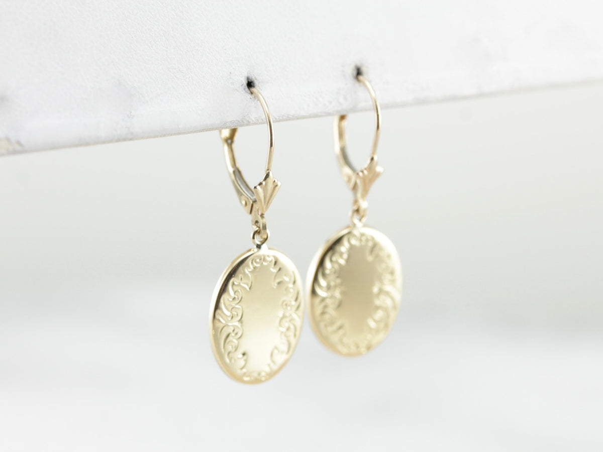 Engraved Oval Converted Cufflink Drop Earrings