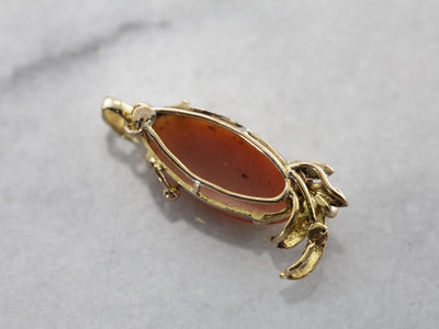 Vintage Shell Cameo Set in Handmade Yellow Gold Pendant