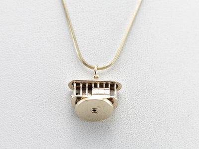 Trolley Car Charm with Spinning Base in Yellow Gold