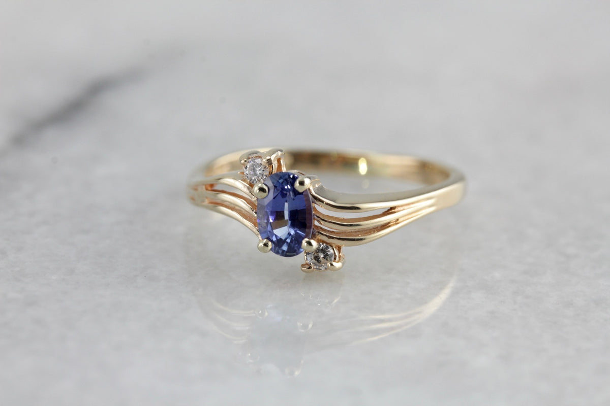 Blue Sapphire and Diamond Anniversary or Engagement Ring