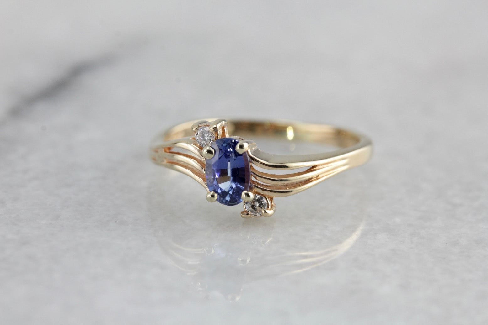 Blue Sapphire and Diamond Anniversary or Engagement Ring