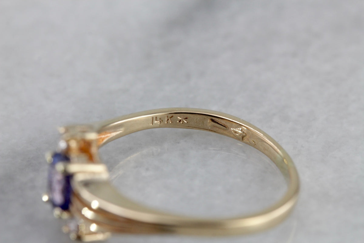 Blue Sapphire and Diamond Anniversary or Engagement Ring