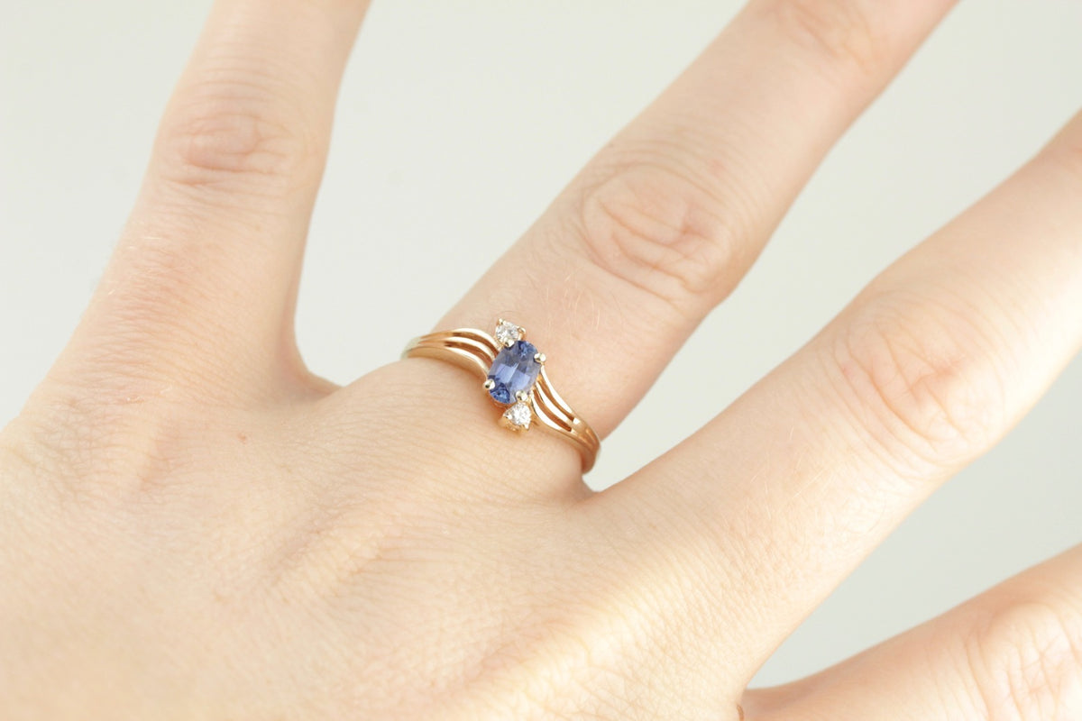 Blue Sapphire and Diamond Anniversary or Engagement Ring