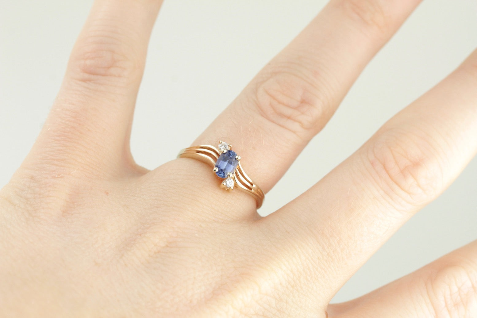 Blue Sapphire and Diamond Anniversary or Engagement Ring