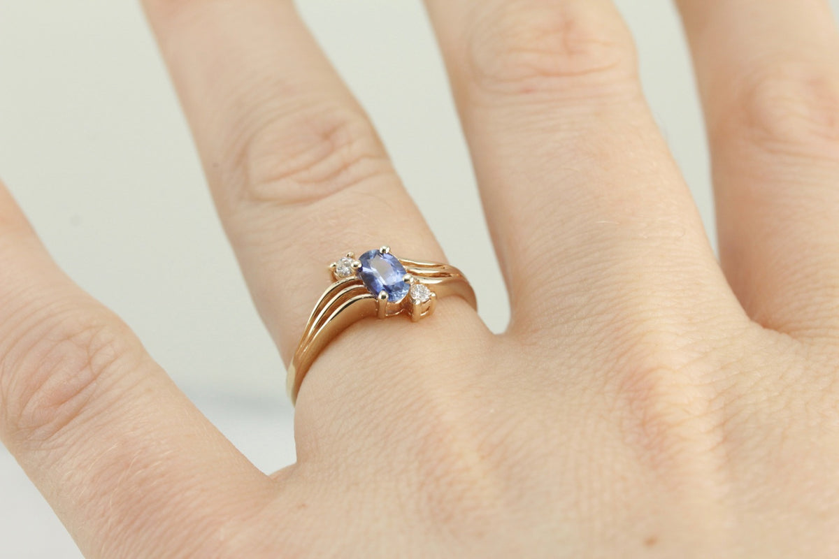 Blue Sapphire and Diamond Anniversary or Engagement Ring