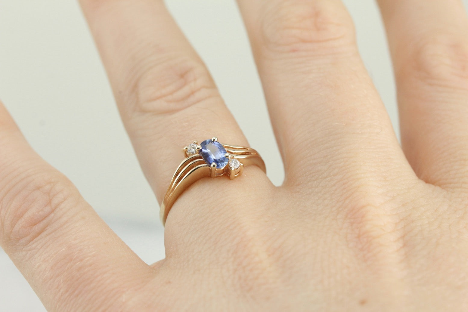 Blue Sapphire and Diamond Anniversary or Engagement Ring