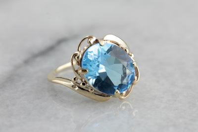 Electric Blue Topaz Gold Cocktail Ring