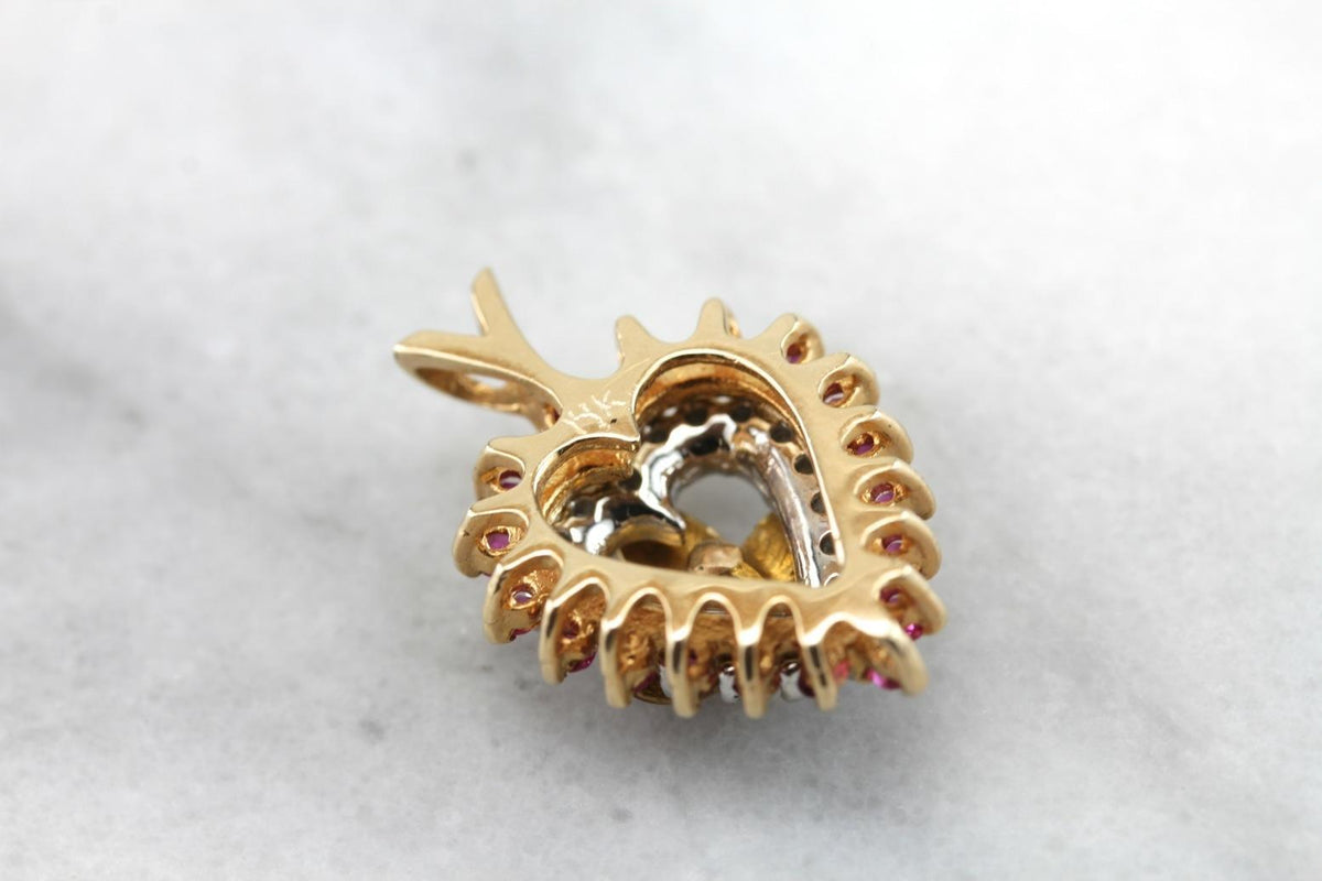 Unbelievable! Feminine and Colorful Pendant with Ruby, Diamond and Antique Enamel