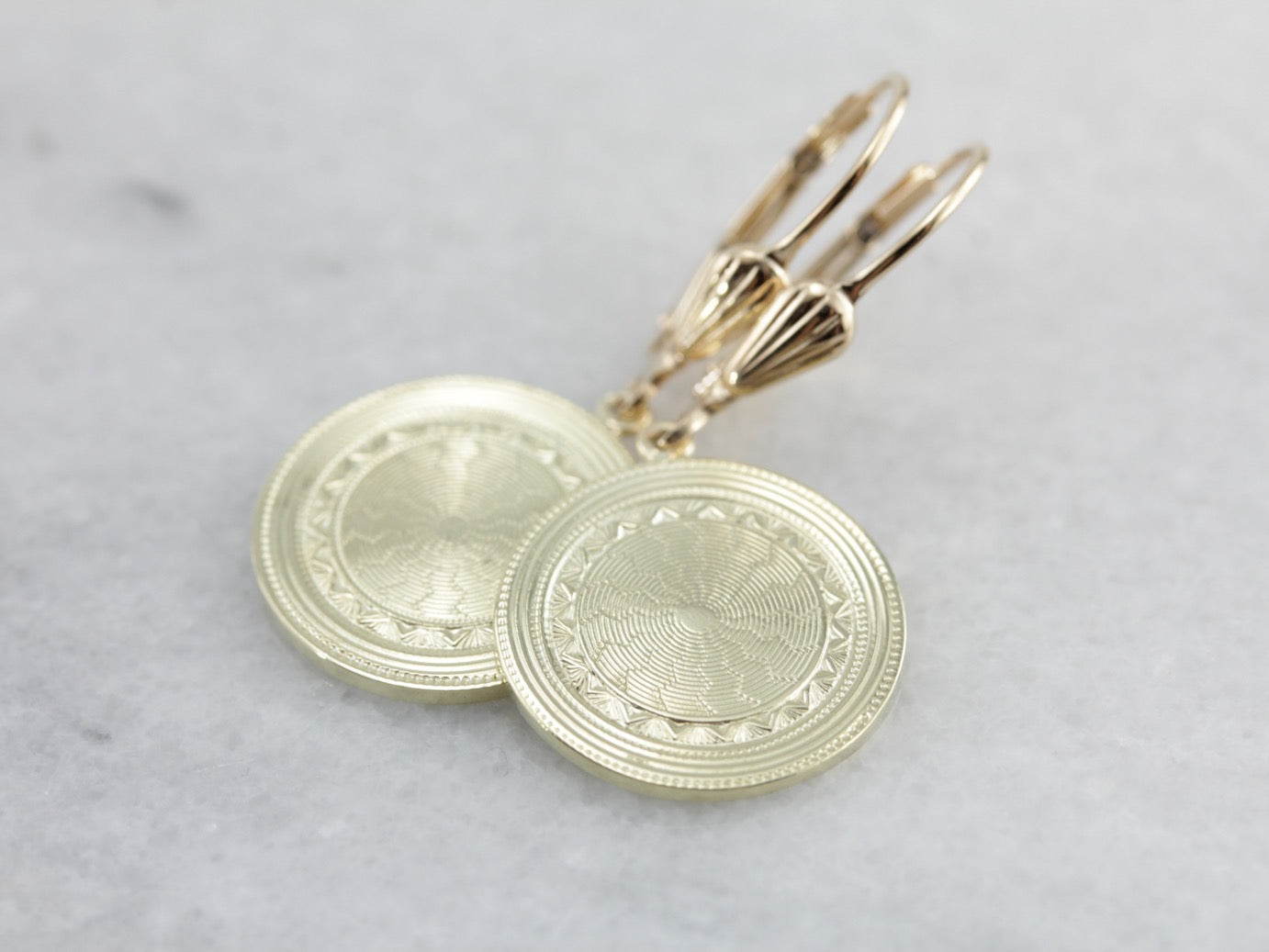 Beautiful Cufflink Conversion Drop Earrings in Yellow and Green Gold