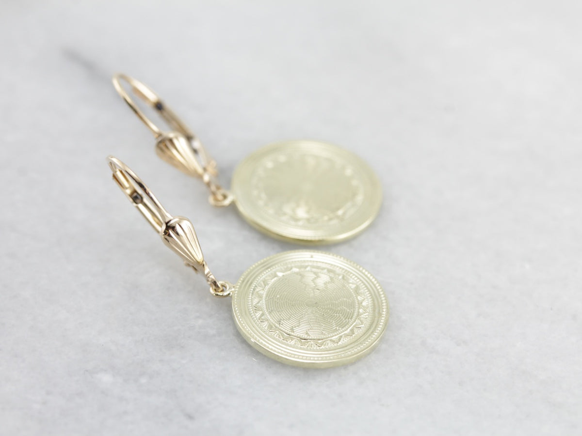 Beautiful Cufflink Conversion Drop Earrings in Yellow and Green Gold